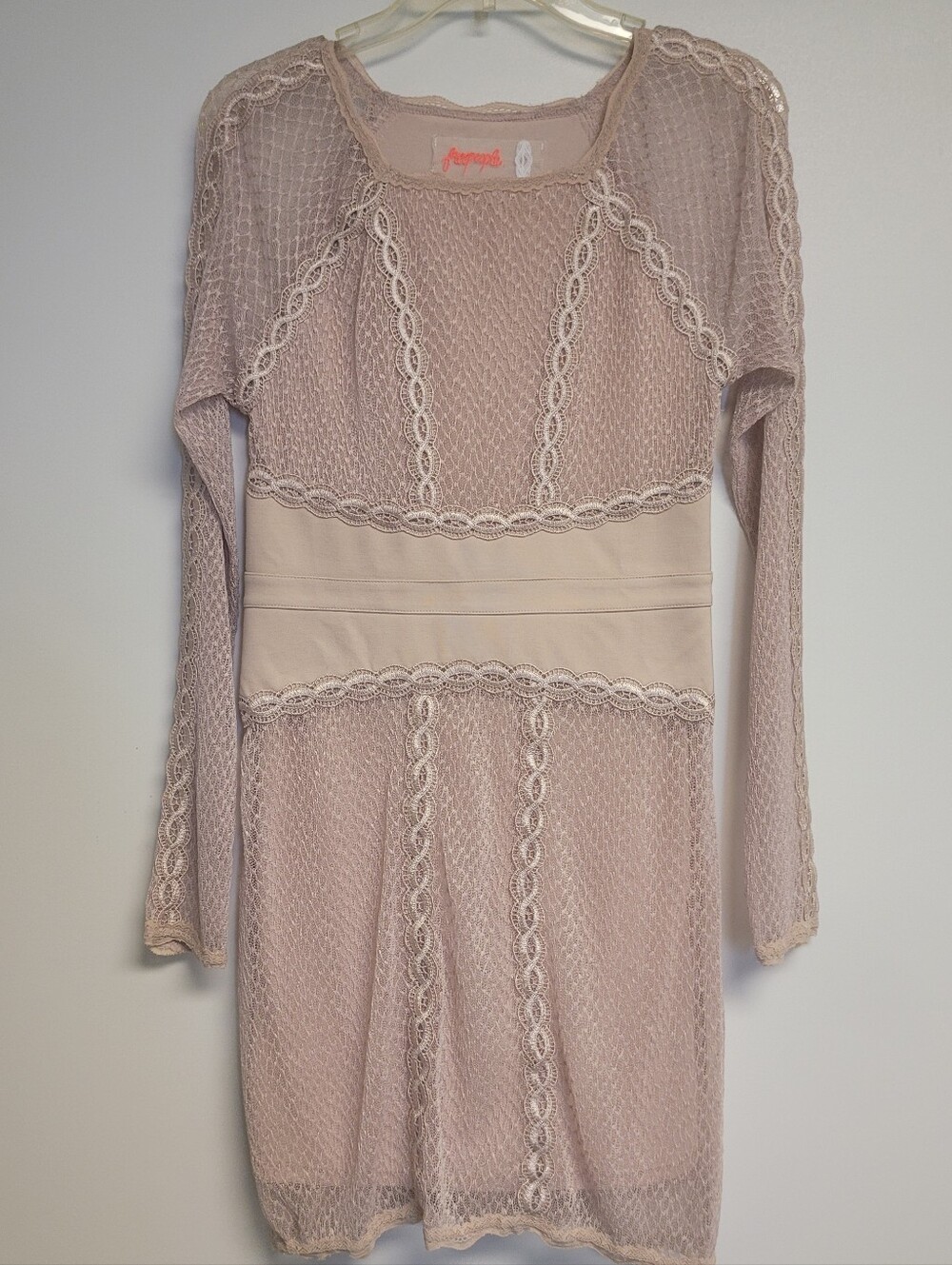Free People Women's Lace & Mesh Body-Con Dress Nude Sz. X Small - Picture 7 of 10